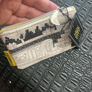 Starbucks NYC Subway Pouch in Crème and Black with Zipper on Top